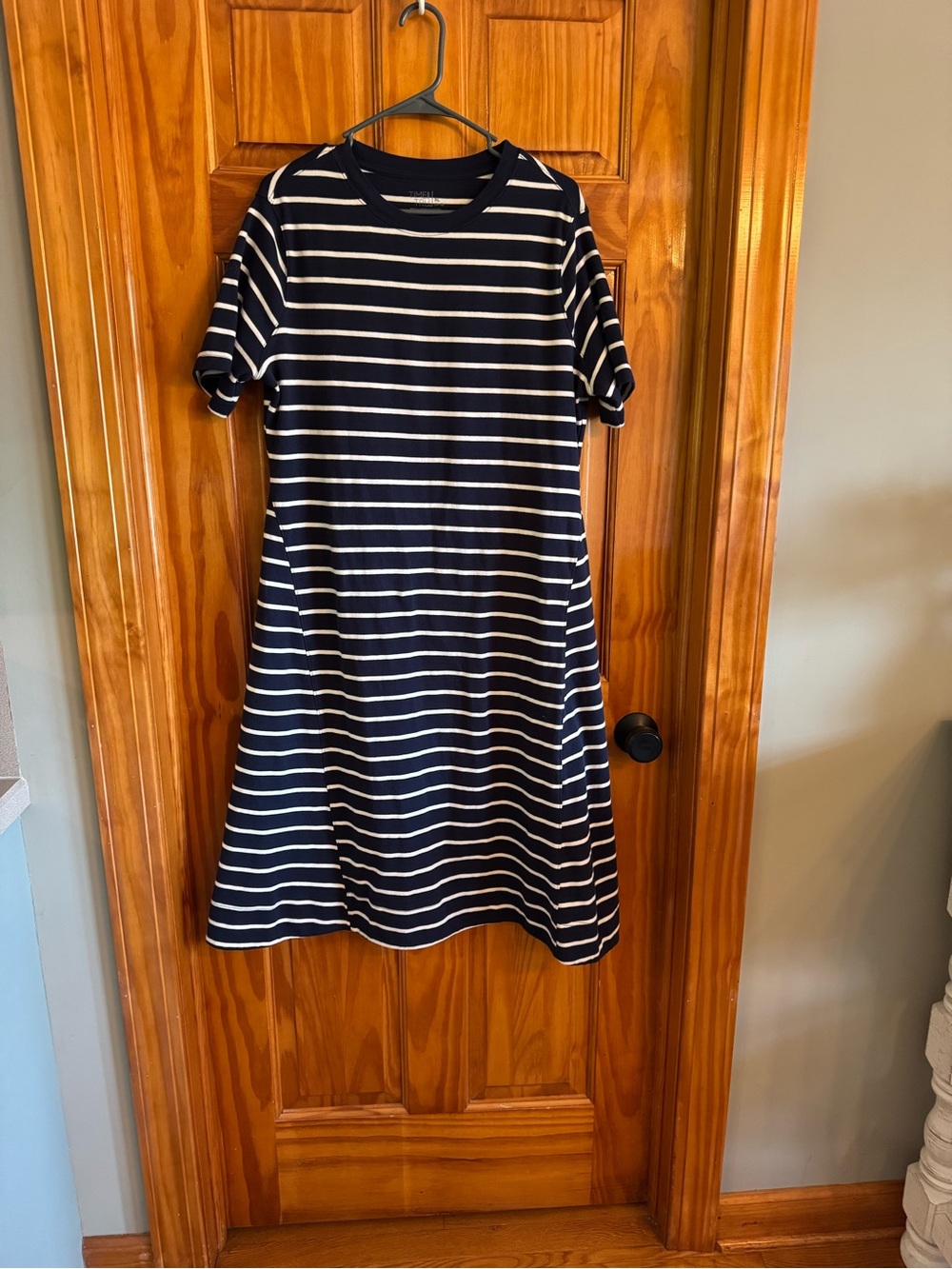 Time and Tru Navy and White Striped Midi Tee Dress